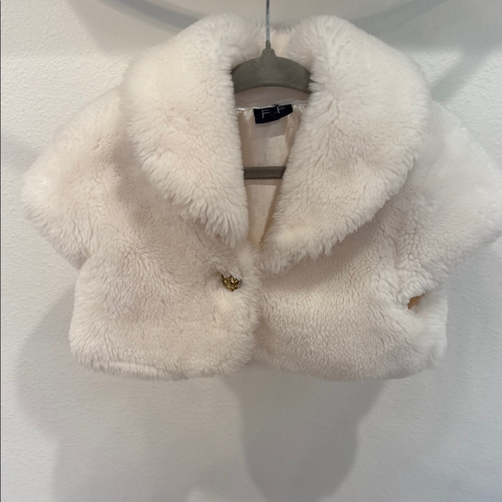 F&F Girls’ Faux Fur Bolero Jacket – Ivory, Size 5/6